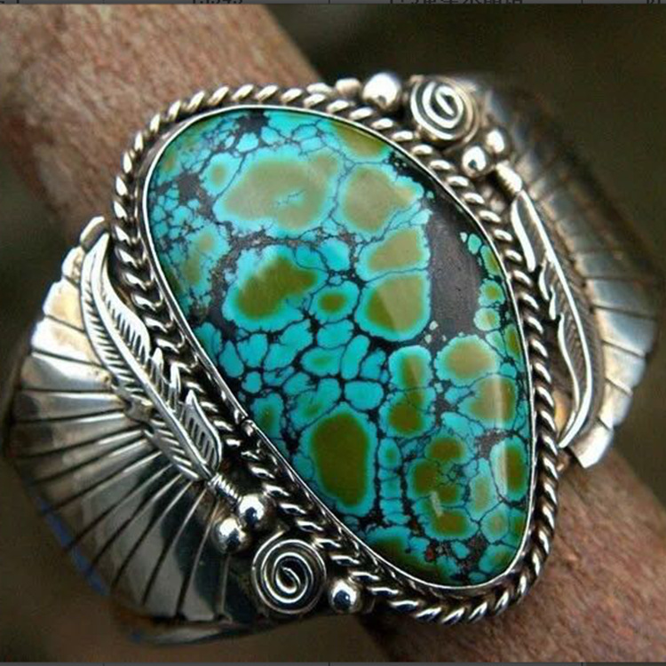 Indian Style Blue Plaid Turquoise Female Ring Jewelry Ring For Elderly ...