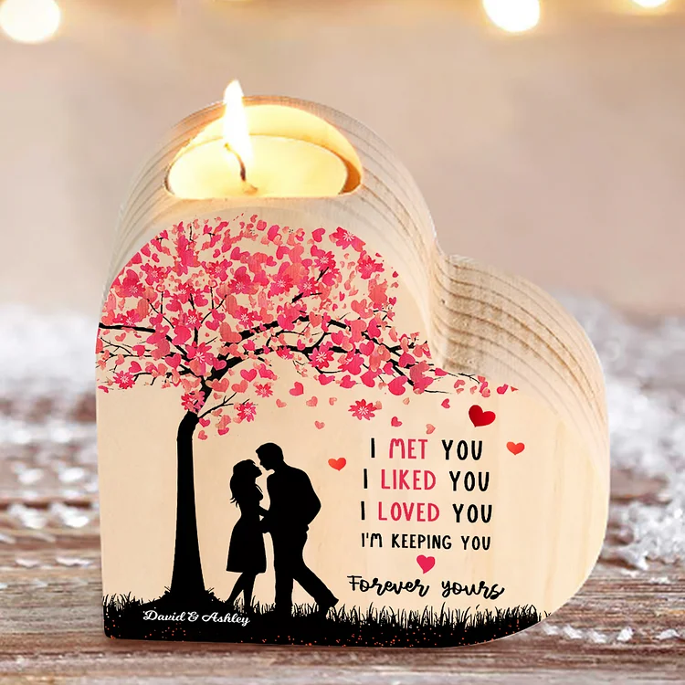 Personalized Couple Candle Holder Custom 2 Names Wooden Candlesticks Heart Valentine's Day Gifts for Wife/Girlfriend