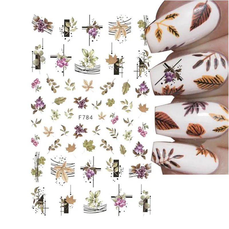 1pcs Leaf With Lines Nails Sticker Designer Fruit Nail Art 3D Decals Acrylic Designs Self Adhesive Manicure Slider Accesorioss-Nail Inspo