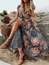Ethnic Printed Split-Front Short Sleeves Maxi Dresses