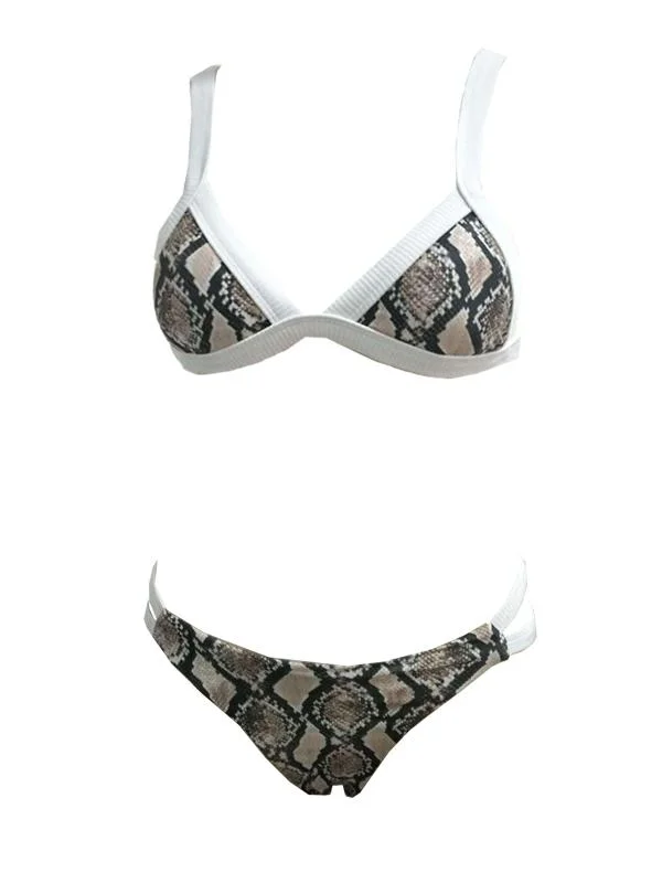 Snake-Print Triangle Split Bikini Swimsuit