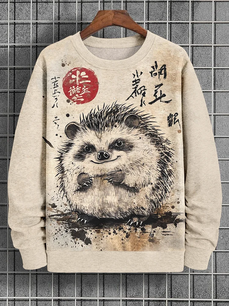 Men's Hedgehog Splash Ink Art Print Casual Sweatshirt