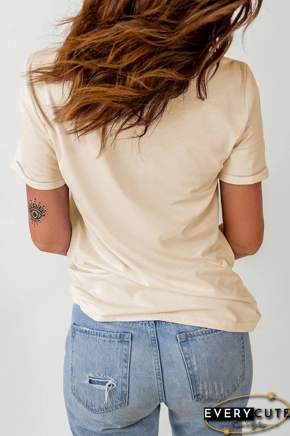 Khaki RATHER BE AT THE BEACH Letters Crew Neck Tee