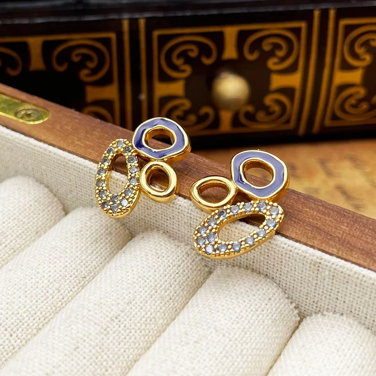 Irregular hollow oil dripping zircon earrings