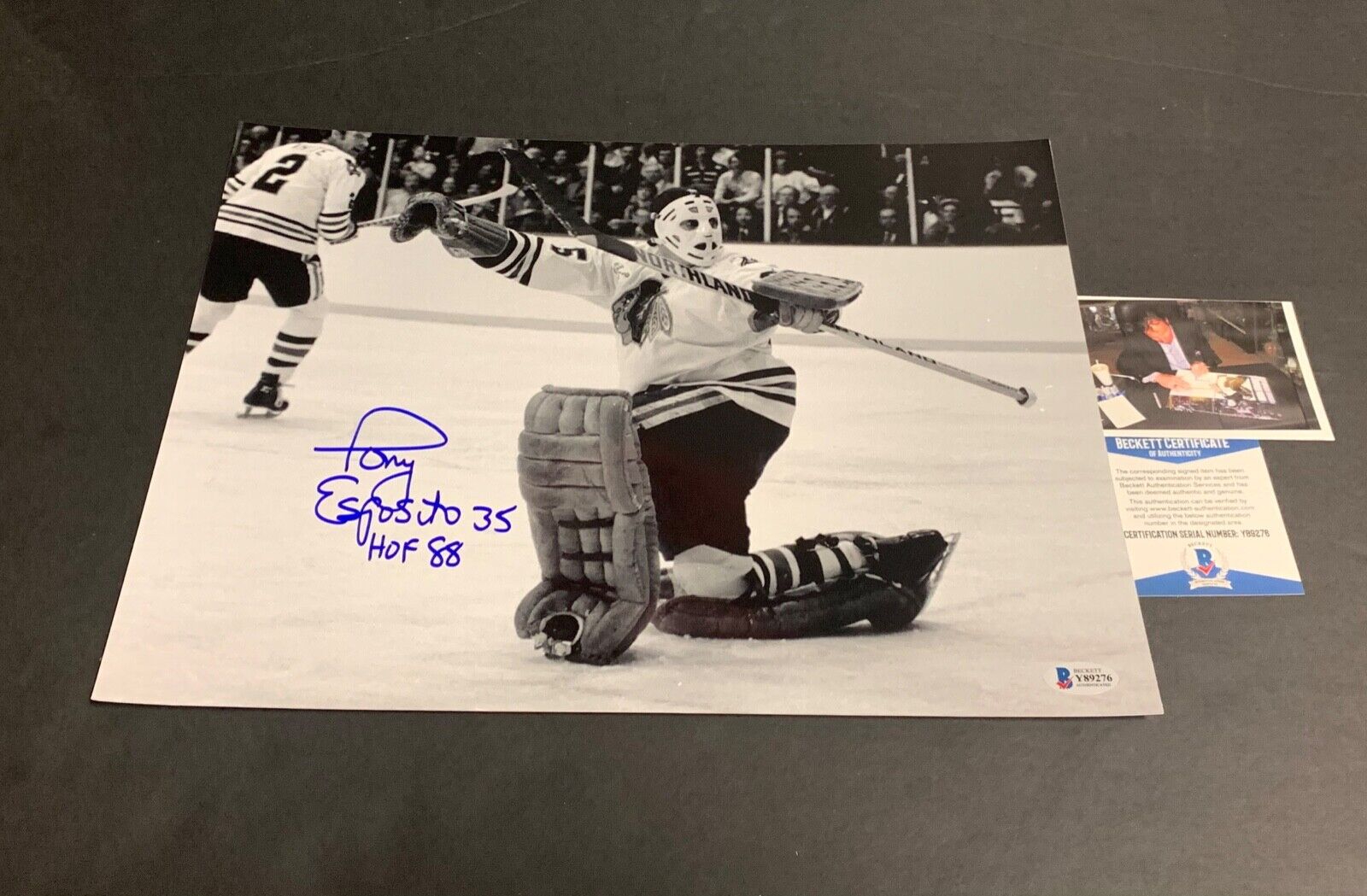 Tony Esposito Chicago Blackhawks Autographed Signed 11x14 Beckett COA c