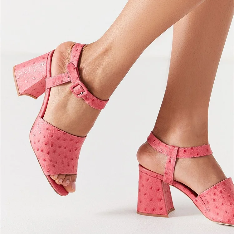 Pink Slingback Shoes Chunky Heels Peep Toe Ankle Strap Sandals |FSJ Shoes
