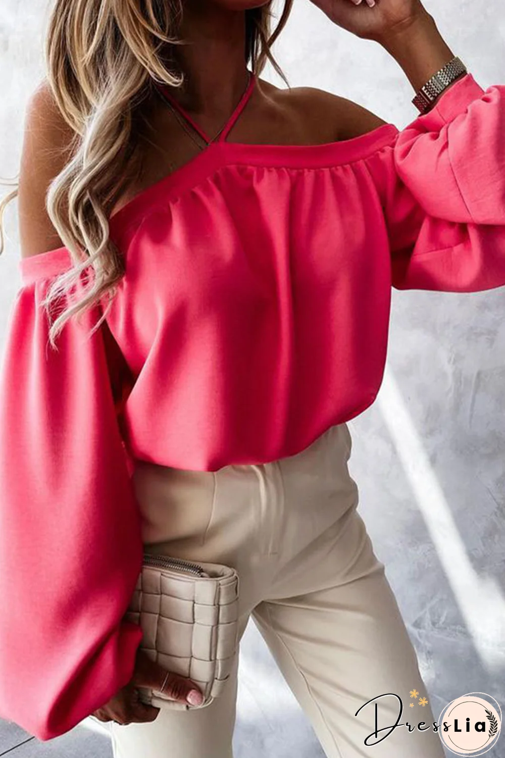 Fashion Elegant Solid Split Joint Backless Halter Tops