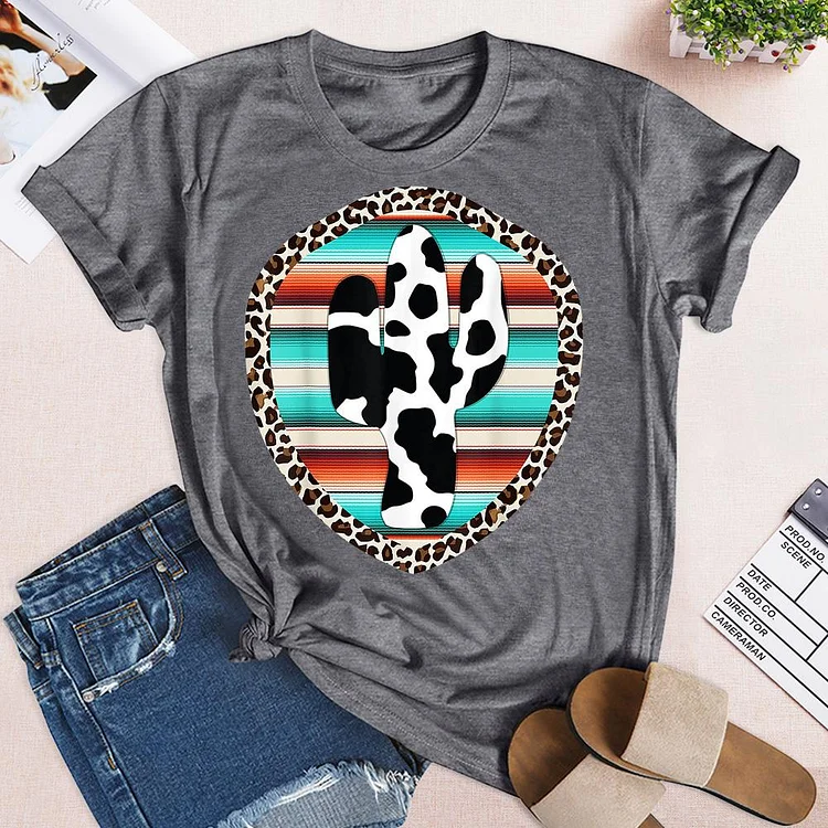 Funny Serape cow print Cactus T-Shirt-05807-Annaletters