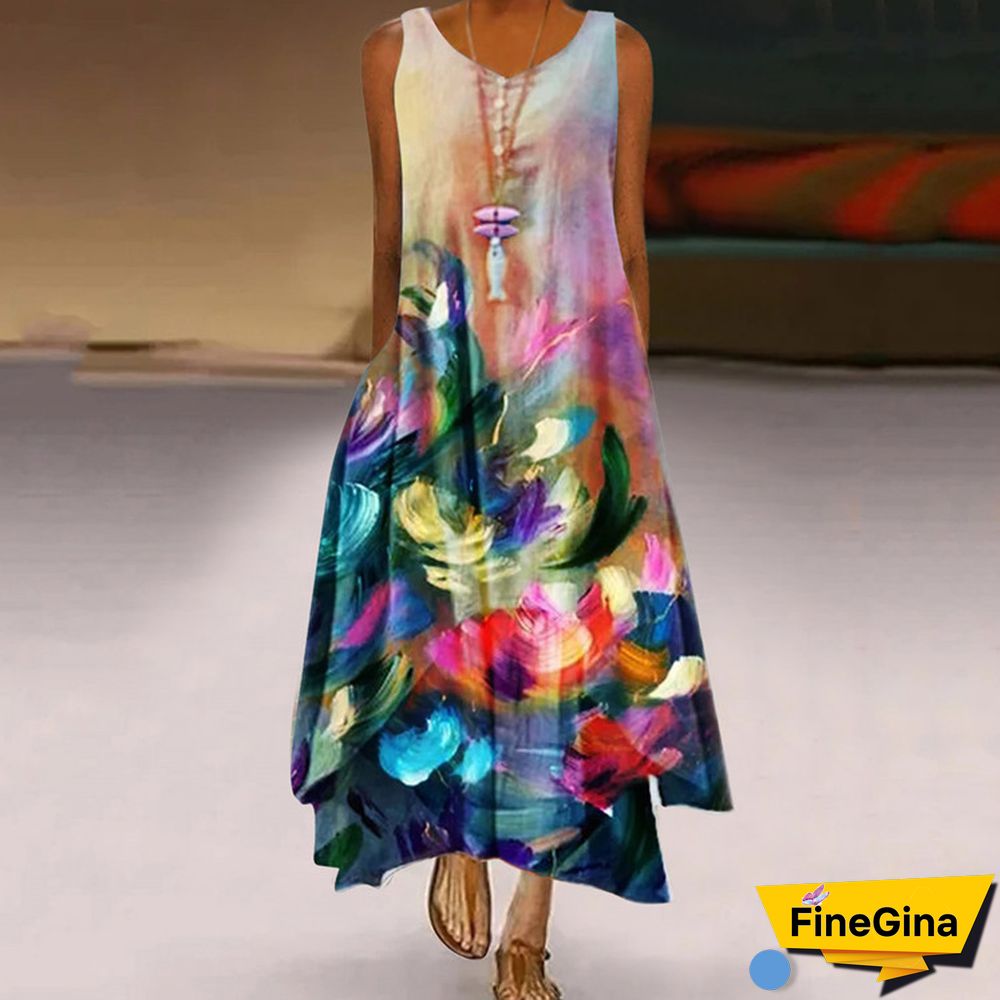 Printed Flower Sleeveless Dress Girl