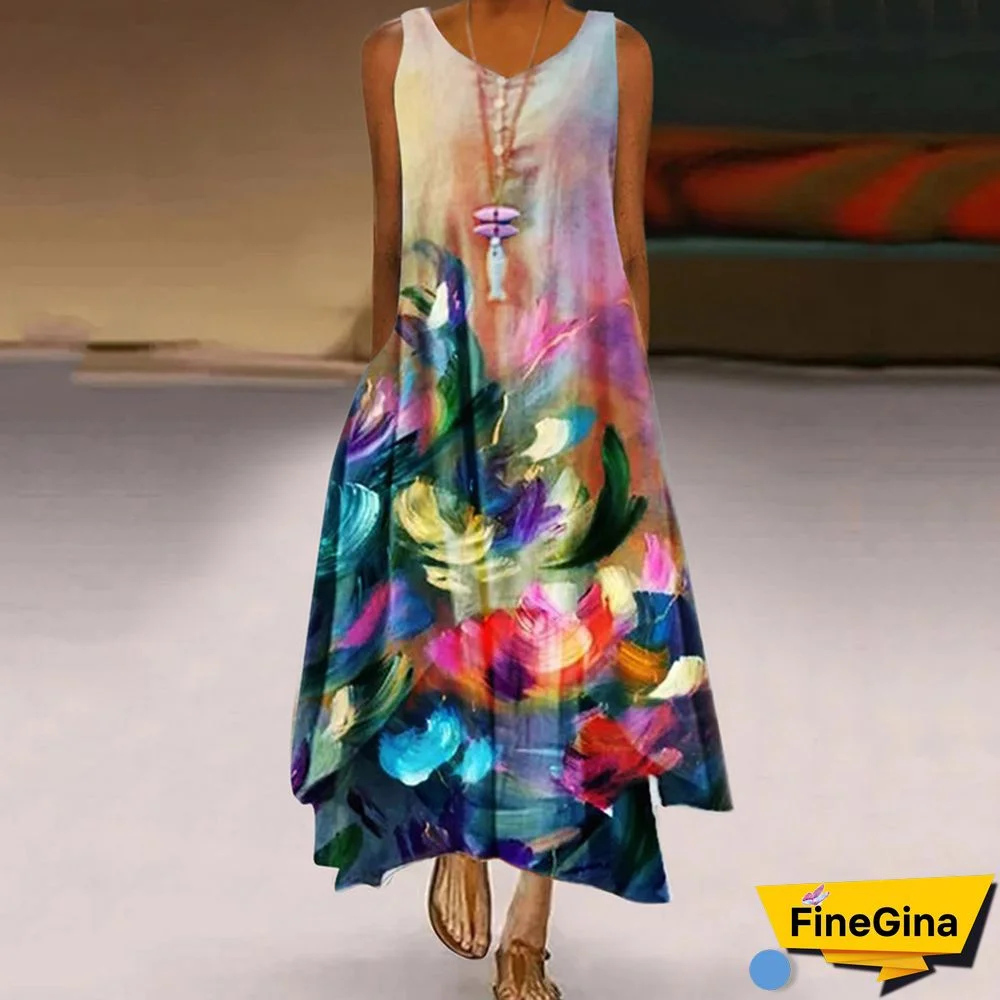 Printed Flower Sleeveless Dress Girl