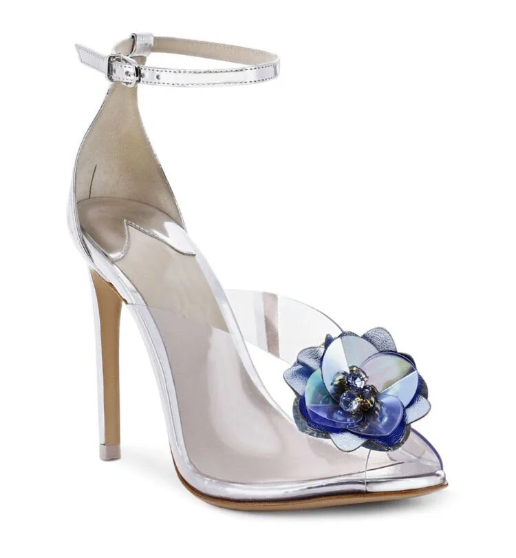 Custom Made Silver transparent Ankle Strap Sandals |FSJ Shoes