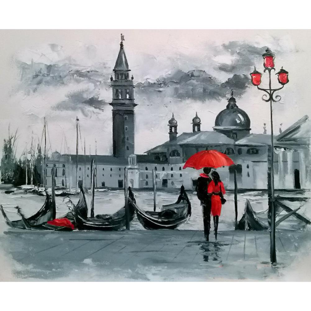 

30x40cm Round Drill Diamond Painting-Raining Street, 501 Original