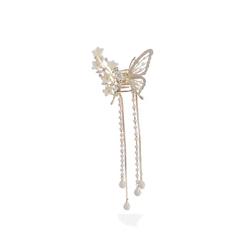 Metal Butterfly Hairpin Women’s High-grade Temperament Half-tie Hair Tassel Pendant Hair Accessories New Back Head Clip