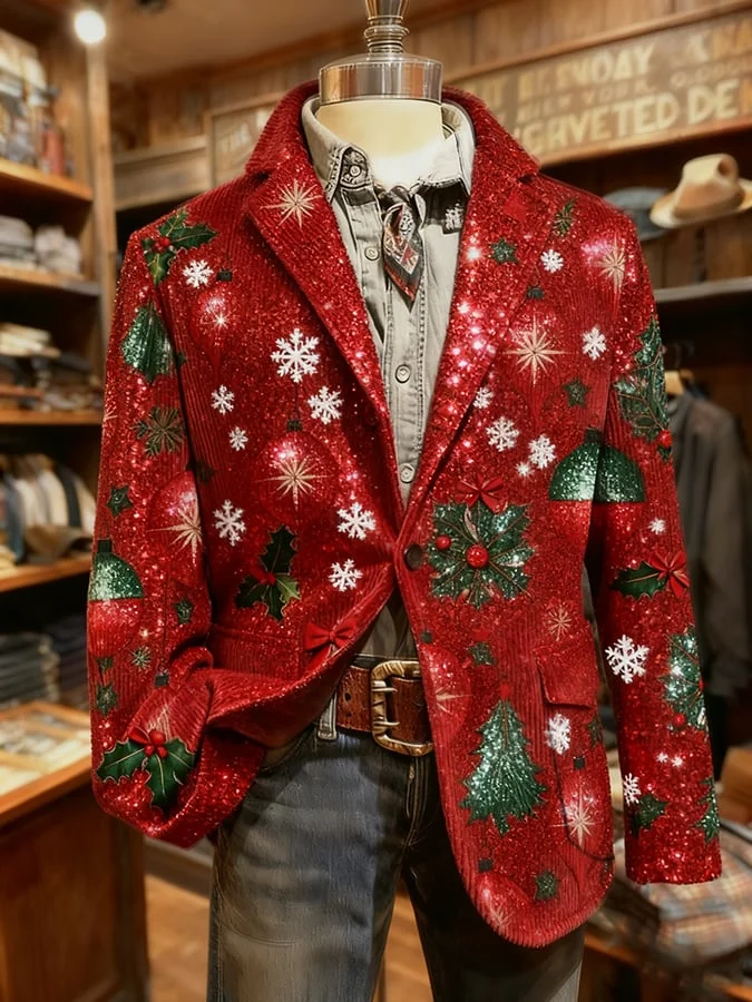 Men's Retro Christmas Print Casual Blazer 