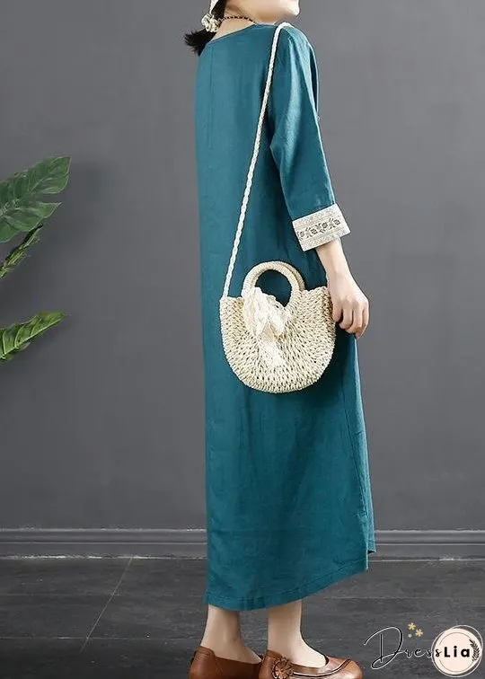 Loose Pockets Spring Tunics Runway Blue Cotton Dresses