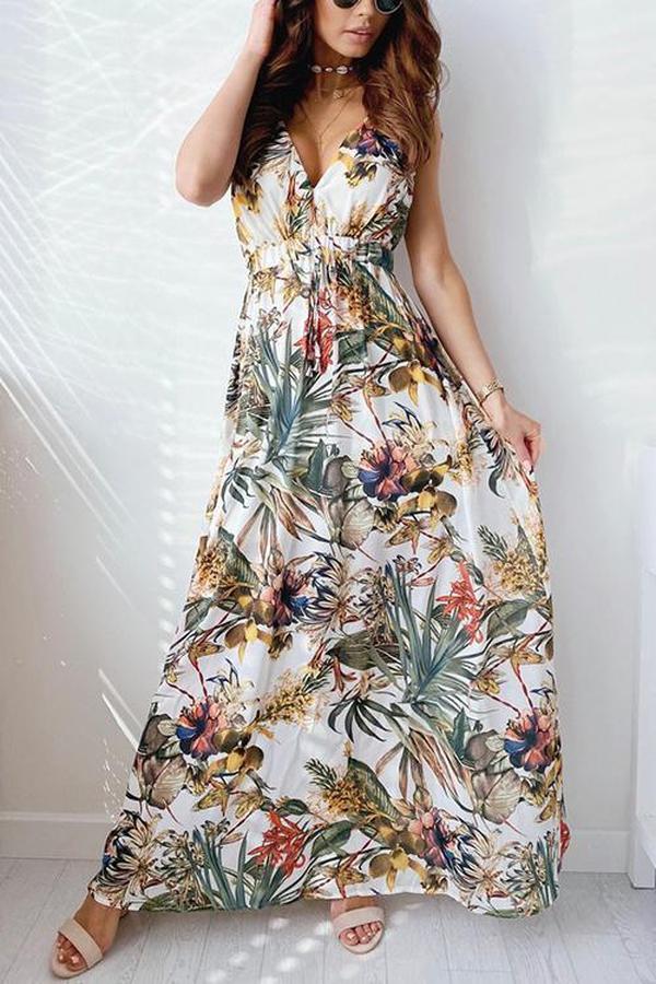 Stylish Sleeveless Print Maxi Dress-vocosishoes
