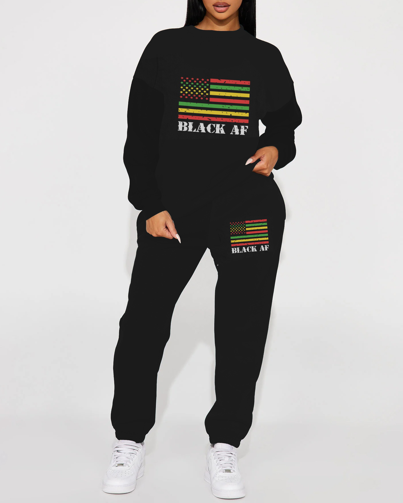 Black AF African American Flag Sweatshirt Two Pieces Set