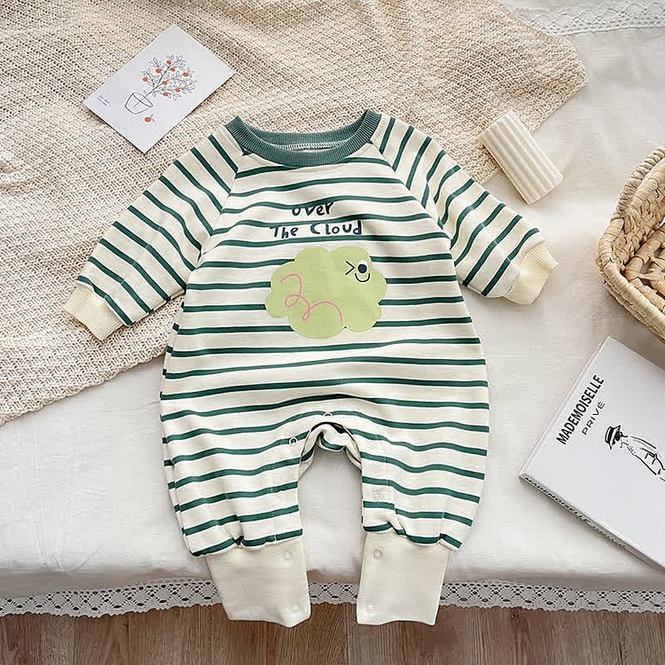 Baby Striped Dot Crew Neck Romper