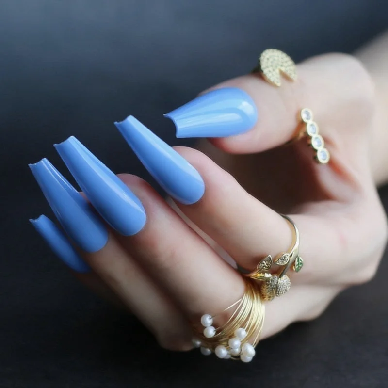 Extra gel Burgundy fasle nails Nude Long Luxury Coffin coffee Acrylic nails salon 24pcs fake nails ballet UV glossy available-Nail Inspo