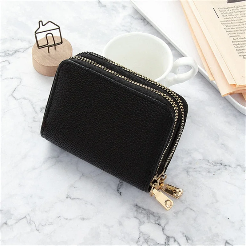 PURDORED 1 pc Unisex 2 Layers Card Holder Leather Women Credit  Cards Case Female Business Card Holder Wallet tarjetero hombre
