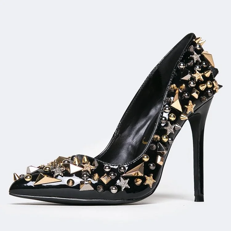 Black Studded Stiletto Heel Pumps Vdcoo