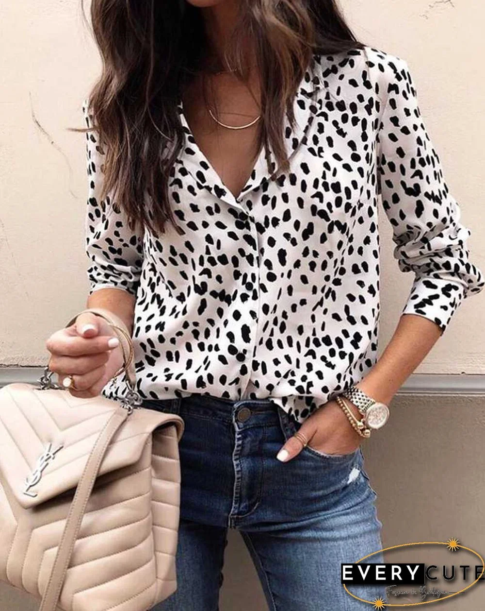 Oversized Retro Long Sleeve Leopard Print Button Up Shirt Womens