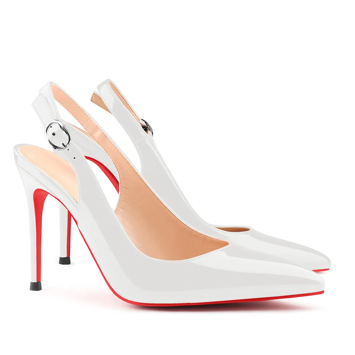 100mm Women's Pointed Toe Slingback Heels Red Bottoms Pumps Dress Shoes Sandals-vocosishoes