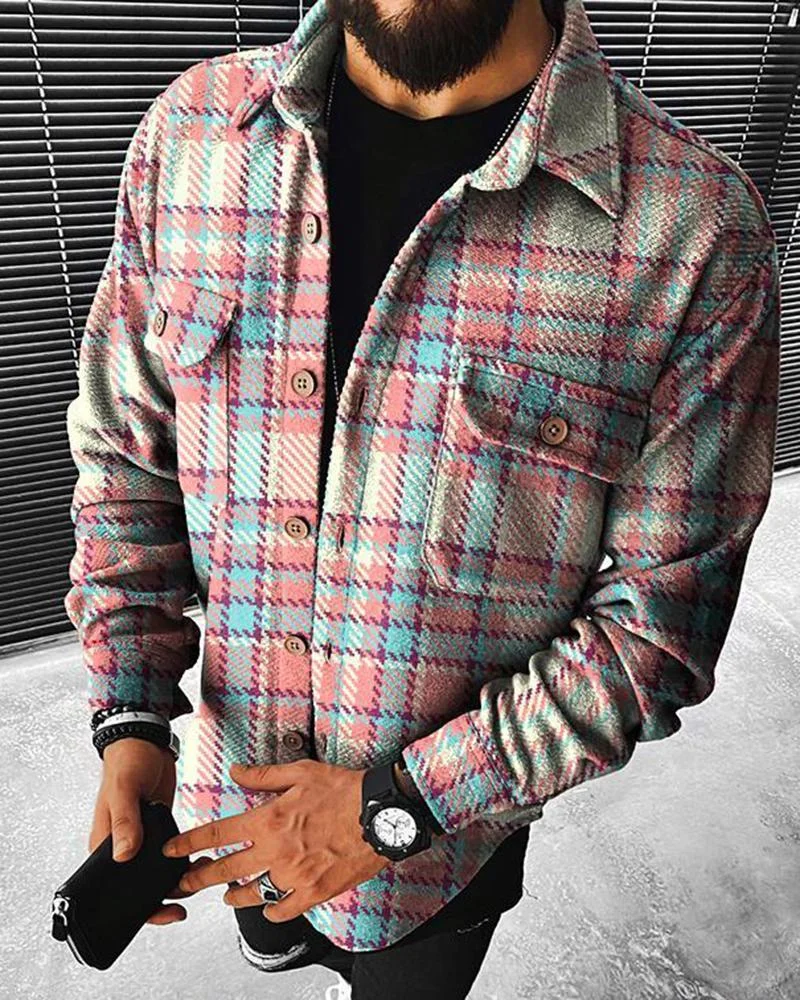 Men's Plaid Long Sleeve Shirt-09