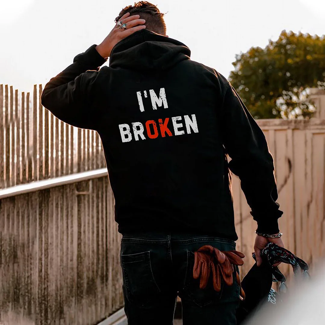 Men's  Casual I'm Broken Printed Hoodie -  