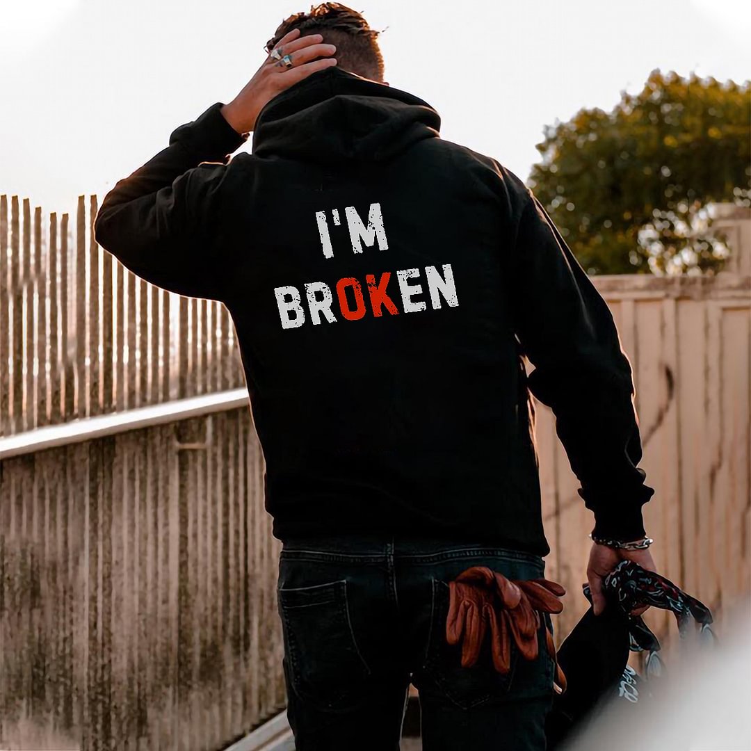 Men's  Casual I'm Broken Printed Hoodie - Krazyskull