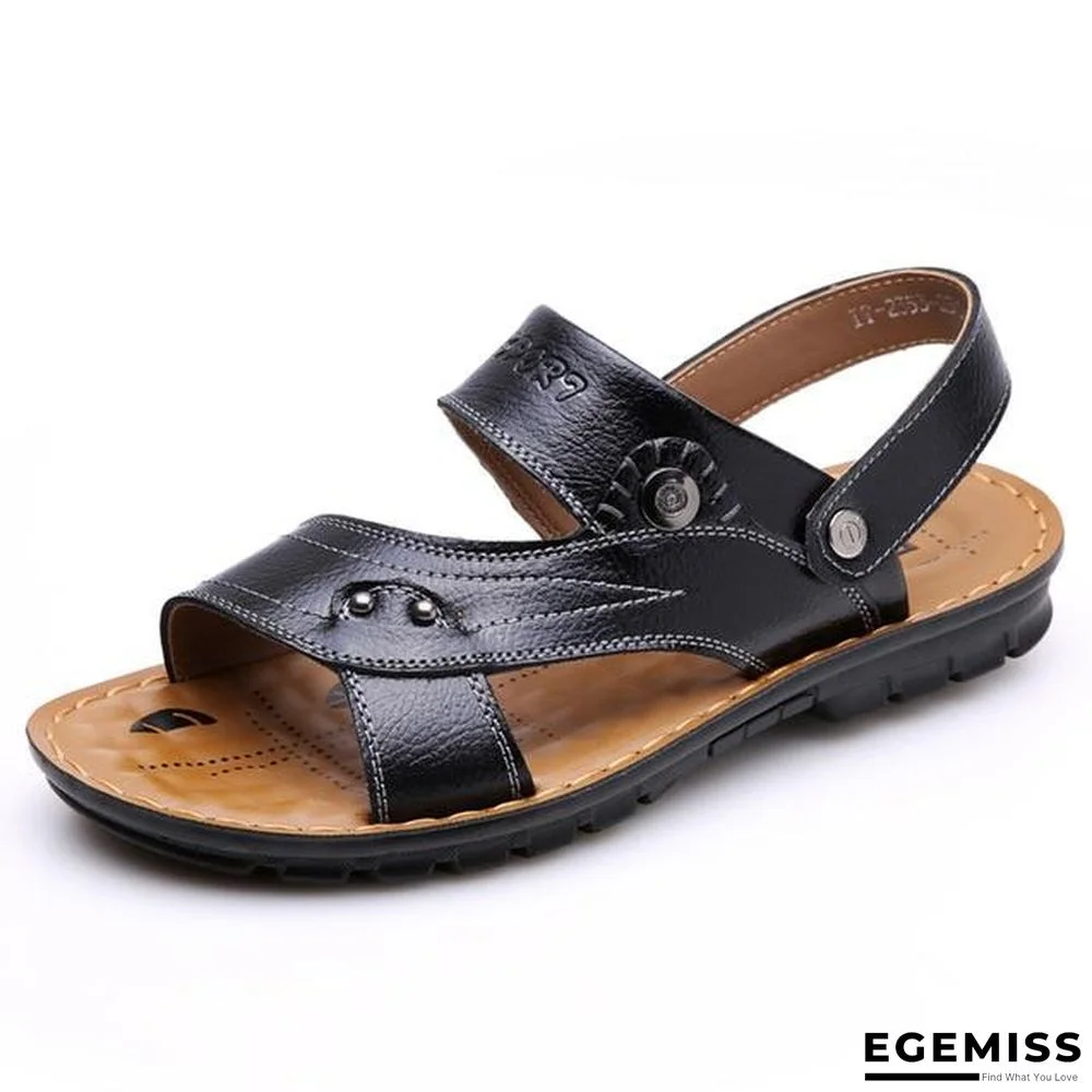 Men's PU Leather Sandals Beach Flats Flip Flops Slippers Shoes | EGEMISS