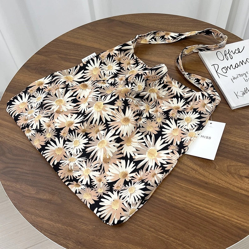Niche Canvas Bag For Women 2024 New Summer Korean Style Design Sense High Quality Artistic Floral Canvas Bag