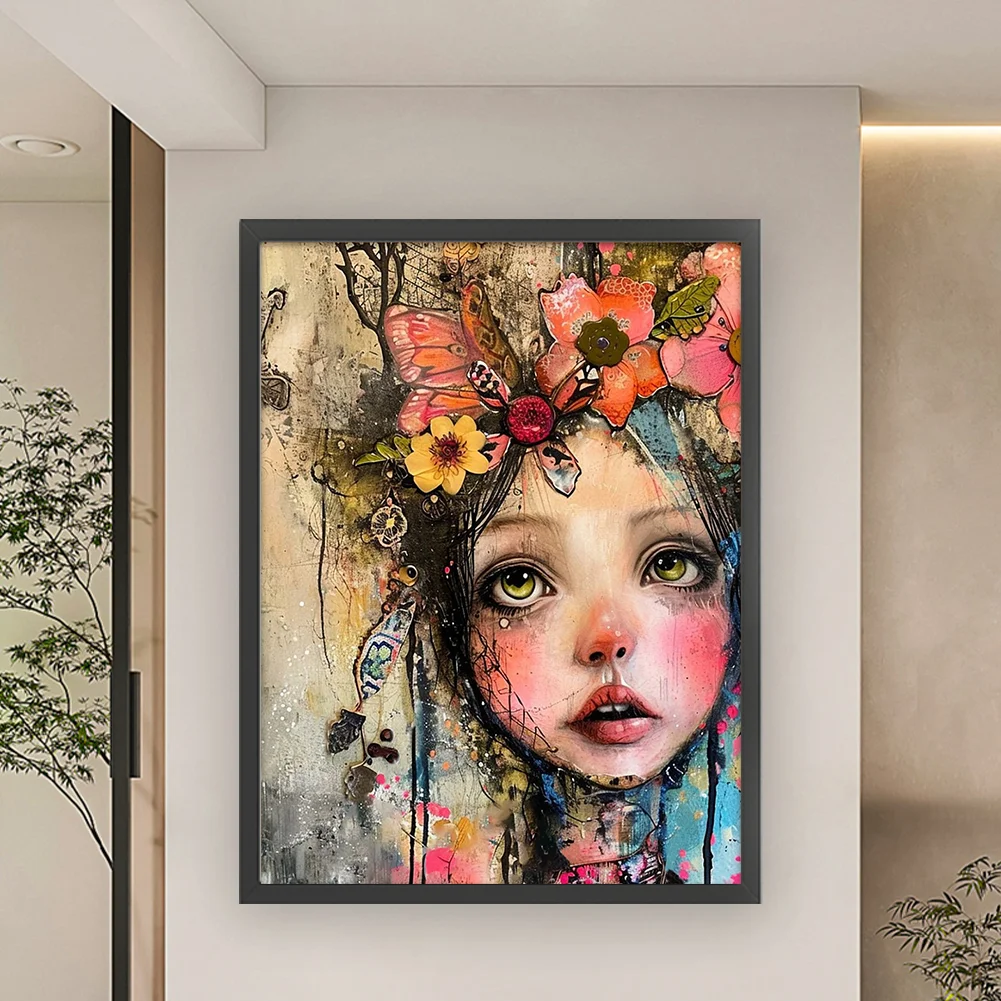 11CT Full Stamped Cross Stitch - Girl(Canvas|45*60CM)