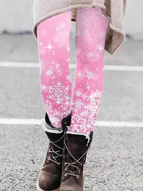 Women‘s Pink Merry Christmas Print Casual Leggings