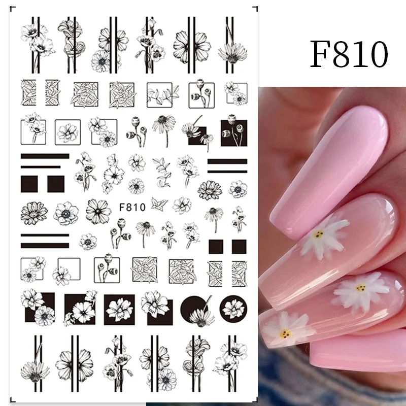 1PC 3D Nail Stickers Flowers Leaves Self-Adhesive Slider Letters Nail Art Decorations Love Heart Decals Manicure Accessories-Nail Inspo