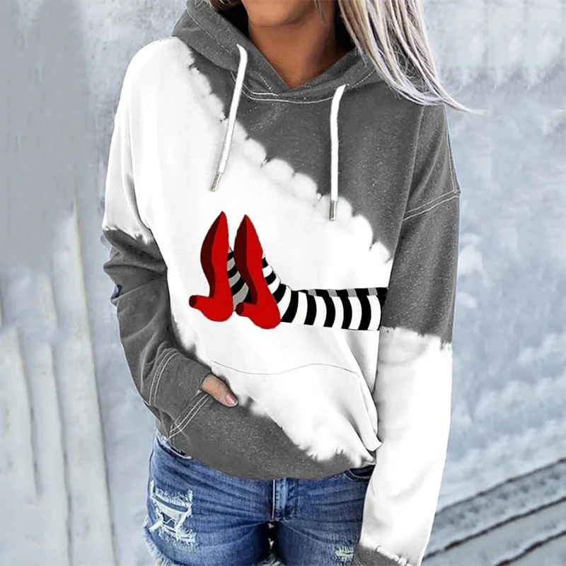 Women's Classic Ruby Red Shoes Halloween Witch Legs Art Print Casual Hoodie