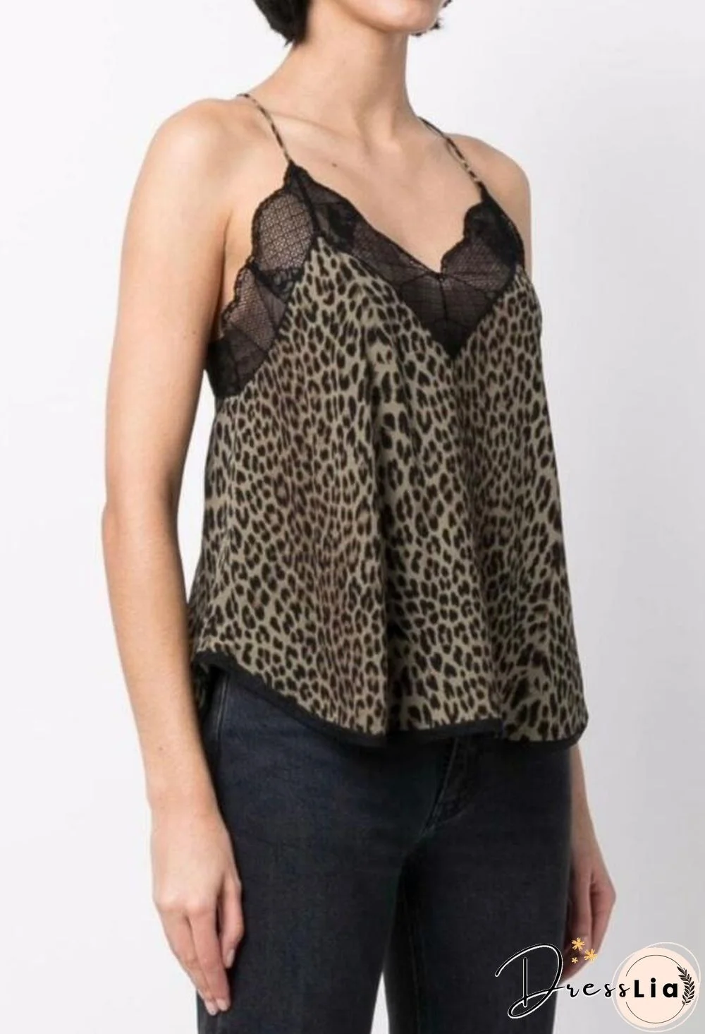 Silk Women New Style Romantic Neckline Exquisite Lace Stitching Letter Printing Girls Camis Vest