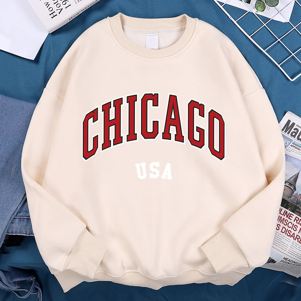 Unisex Chicago Usa Classic City Graphic Printed Casual Pullover Sweatshirt