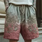 Men's Vintage Floral Embroidered Gradient Linen Shorts - Image 2