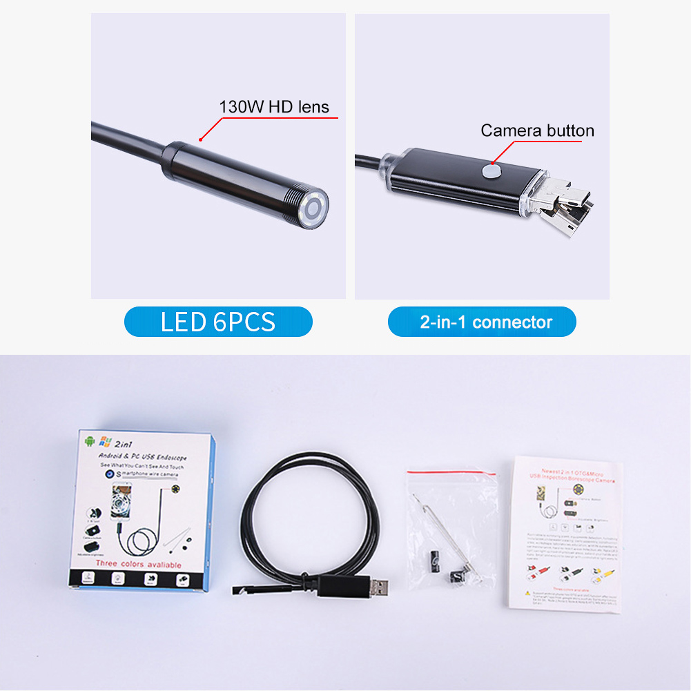 2 in 1 Industrial Endoscope Camera IP67 Waterproof 6LED Inspection Camera от Cesdeals WW