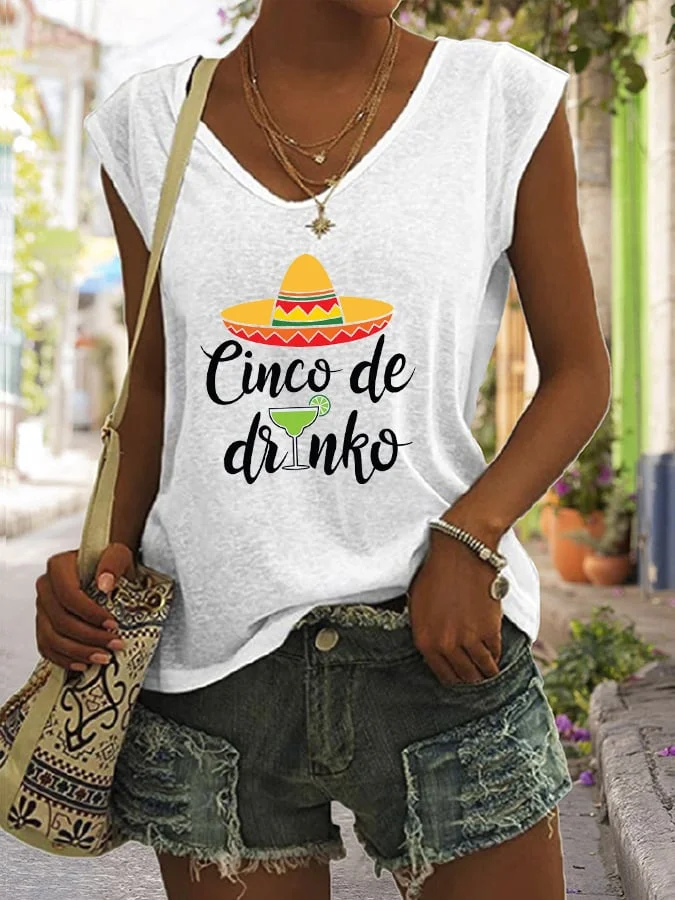 Women's Cinco de Mayo Print Sleeveless T-Shirt socialshop