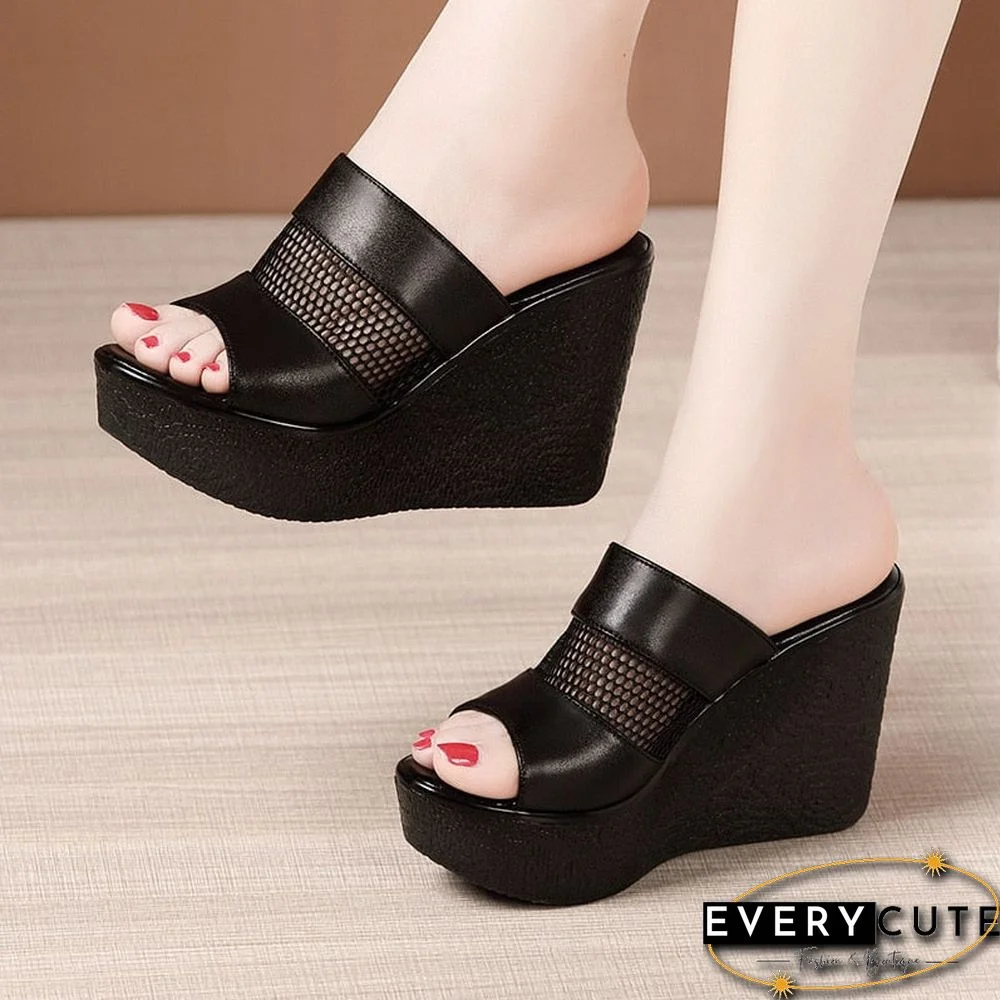 Plus Size 32-43 High Heels Slippers Women Wedding Shoes Summer Cutout Platform Wedges Slides Ladies Slippers for Office