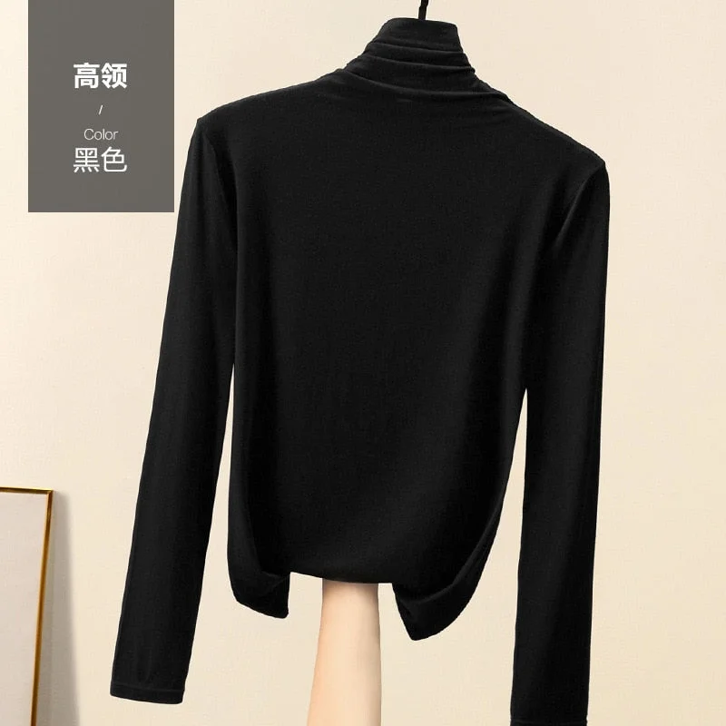 High Quality Soft Comfortable Modal T-shirt Top Women Casual Korean Long Sleeve Slim Basic Tshirt Femme Clothing Spring Autumn