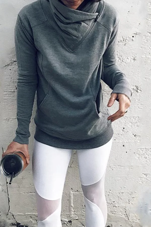 Solid Color Special Neck Midi Sweatshirt-Allyzone-Allyzone