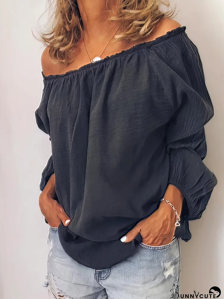 One-Shoulder Elastic Pleated Long Sleeve T-Shirts