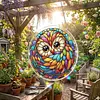 (18.5cm)DIY Acrylic Jigsaw Puzzle Window Hanging with Hanging Chain DIY Stained Glass Decoration Round Window Puzzle Decor for DIY Craft Project(Night Owl)