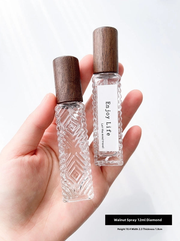 Perfume Sub-bottle High-end Portable 10 Ml Small Sample Bottle Press Bottle Glass Spray Replacement Bottle Wooden Lid Empty Bottle
