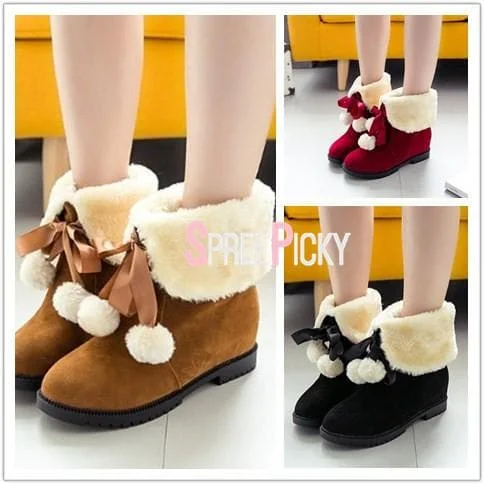 Black/Brown/Red Kawaii Fluffy Ankle Boots SP1710963