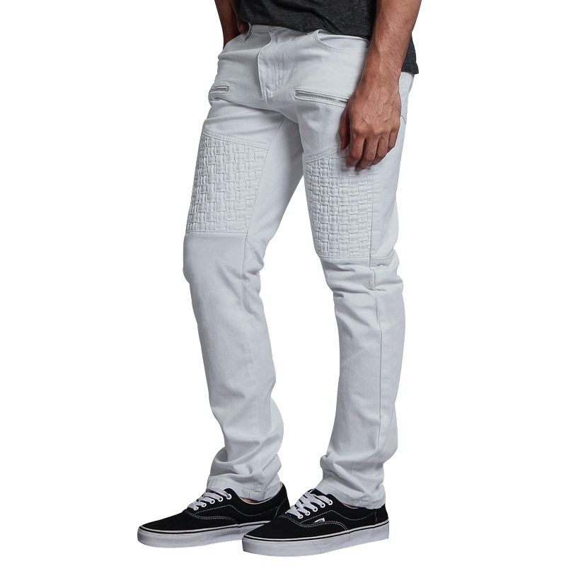 Teezonebest Men's Casual Leather Stitching Trousers Thin Straight Pants