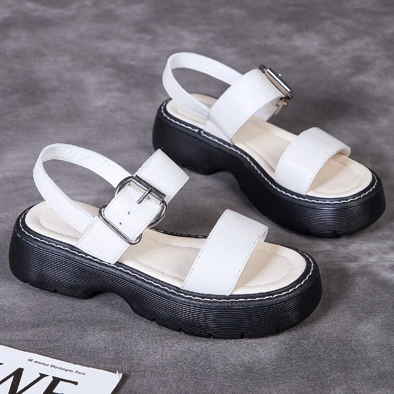 AIYUQI Sandals Women Summer Rome 2022 New Genuine Leather Platform Simple Women Sandals Green Fashion Beach Shoes Ladies